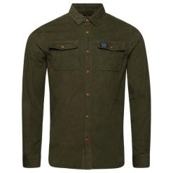 Sztruksowa koszula Superdry Trailsman. Zielone koszule Superdry, l, z aplikacjami, z bawełny, bez kołnierzyka, bez ramiączek. Za 270.00 zł.