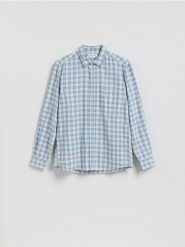 Koszula regular z lnem - jasnoniebieski. Niebieskie koszule Reserved, l, bez wzorów, z tkaniny, bez kołnierzyka, bez ramiączek. Za 129.99 zł.