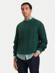 Tommy Jeans Sweter Flag DM0DM23405 Zielony ciemny Regular Fit. Zielone swetry rozpinane Tommy Jeans, l, bez wzorów, z bawełny, bez kołnierzyka, bez ramiączek. Za 409.99 zł.