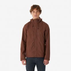 Kurtka turystyczna męska Quechua NH500 wodoodporna. Brązowe kurtki QUECHUA, l, bez wzorów, z materiału, bez kaptura. Za 159.99 zł.