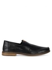 Rieker Półbuty 13459-00 Czarny. Czarne eleganckie półbuty Rieker, bez wzorów, ze skóry, bez obcasa, bez zapięcia. Za 259.99 zł.
