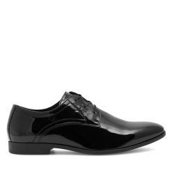 Półbuty Lanetti. Czarne eleganckie półbuty Lanetti, bez wzorów, bez obcasa, bez zapięcia. Za 129.99 zł.