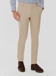 PAKO LORENTE – Gładkie spodnie męskie w kolorze beżowym. Brązowe spodnie materiałowe Pako Lorente, na co dzień, l, bez wzorów, z bawełny, casualowe. Za 99.99 zł.