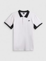 4F Koszulka polo regular męska - biała 3XL. Białe koszulki polo 4F, m, bez wzorów, z dzianiny, bez kołnierzyka, bez ramiączek, trekkingowe. Za 119.99 zł.