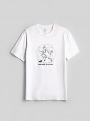 4F T-shirt regular z nadrukiem męski - biały XL. Białe t-shirty 4F, m, bez wzorów, z bawełny, bez kołnierzyka, bez ramiączek. Za 79.99 zł.