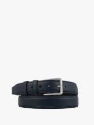 Granatowy pasek ze skóry licowej. Niebieskie paski Ryłko, bez wzorów, ze skóry, eleganckie. Za 129.99 zł.