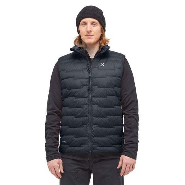 Kurtka puchowa bez rękawów Haglöfs ROC Flash Down. Czarne kurtki Haglöfs, bez wzorów, z puchu, bez kaptura. W wyprzedaży za 743.35 zł.