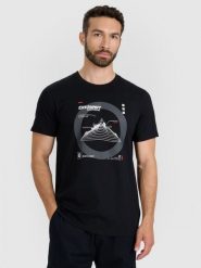 4F T-shirt regular z nadrukiem męski - czarny L. Czarne t-shirty 4F, l, bez wzorów, z bawełny, bez kołnierzyka, bez ramiączek. Za 59.99 zł.