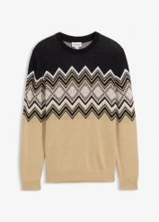 Sweter w norweski wzór z miękkiej mieszanki bawełny. Brązowe swetry nierozpinane bonprix, l, bez wzorów, z bawełny, bez kołnierzyka, bez ramiączek. Za 104.99 zł.