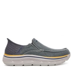 Półbuty Skechers. Szare eleganckie półbuty Skechers, bez wzorów, bez obcasa, bez zapięcia. Za 399.99 zł.