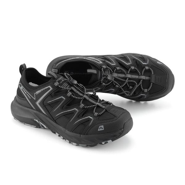 Buty terenowe letnie męskie Alpine Pro Gerote. Czarne buty turystyczne Alpine Pro, na lato, w ażurowe wzory, z materiału, bez zapięcia, trekkingowe. Za 399.00 zł.
