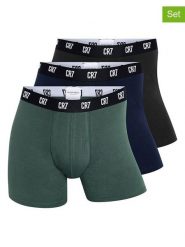 CR7 Bokserki (3 pary) w kolorze czarno-oliwkowo-granatowym rozmiar: L. Brązowe bokserki CR7, l, bez wzorów. Za 87.61 zł.