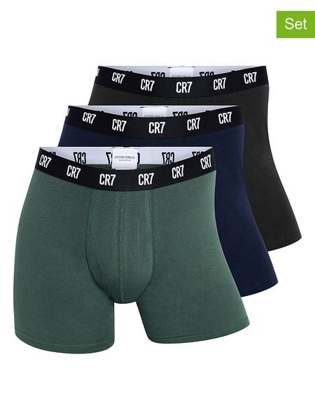 CR7 Bokserki (3 pary) w kolorze czarno-oliwkowo-granatowym rozmiar: M. Brązowe bokserki CR7, m, bez wzorów. Za 91.77 zł.