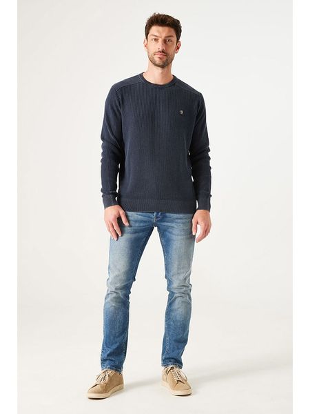 Garcia Sweter w kolorze niebieskoszarym rozmiar: L. Niebieskie swetry nierozpinane Garcia, l, bez wzorów, z bawełny, bez kołnierzyka, bez ramiączek. Za 126.45 zł.