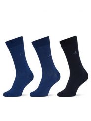 Calvin Klein Zestaw 3 par wysokich skarpet męskich 701235981 Granatowy. Niebieskie skarpety CALVIN KLEIN, bez wzorów, z bawełny. Za 109.99 zł.