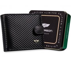 Carbonowy portfel męski Peterson czarny PTN 304Z-CA-6549 BLACK. Czarne portfele Peterson, bez wzorów, ze skóry. Za 159.99 zł.