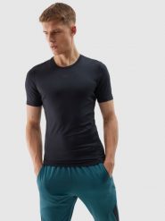 4F Koszulka treningowa slim z materiałów z recyklingu męska - głęboka czerń XXL. Czarne t-shirty 4F, m, bez wzorów, z dzianiny, bez kołnierzyka, bez ramiączek. W wyprzedaży za 49.99 zł.