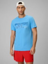 4F T-shirt reagular z nadrukiem męski - niebieski XXL. Niebieskie t-shirty 4F, m, bez wzorów, z bawełny, bez kołnierzyka, bez ramiączek. Za 59.99 zł.