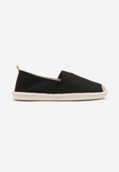 Czarne Trampki w Stylu Espadryli z Plecionym Zdobieniem i Elastyczną Wstawką Eveloiti. Czarne trampki Born2be, l, z aplikacjami, bez zapięcia. W wyprzedaży za 76.49 zł.