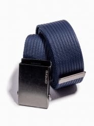 Pasek męski parciany z metalową klamrą - granatowy. Niebieskie paski Ombre Clothing, bez wzorów. Za 69.99 zł.