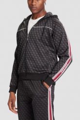 GUESS Czarna rozpinana męska bluza w monogram z lampasami i kapturem Parimo 4G, Rozmiar XXL. Czarne bluzy Guess, m, z aplikacjami, z dresówki. W wyprzedaży za 339.99 zł.