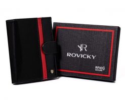 Portfel skórzany Rovicky N575L-RVTP-3081 B czarny. Czarne portfele ROVICKY, bez wzorów, ze skóry. Za 80.00 zł.