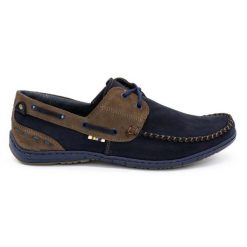 KOMODO Buty męskie mokasyny 902 granatowe niebieskie. Niebieskie mokasyny bez wzorów, z gumy, bez obcasa, bez zapięcia. Za 362.62 zł.