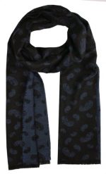Elegancki Szalik Męski z Wiskozą - His Story - Czarno-Niebieski w Paisley. Niebieskie szaliki His Story, bez wzorów, z poliesteru. Za 69.00 zł.