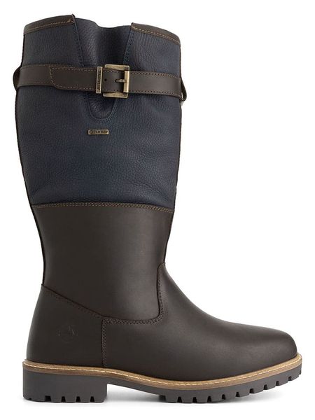 TRAVELIN' Skórzane kozaki "Hyllestad" w kolorze granatowo-brązowym rozmiar: 44. Brązowe kozaki Travelin', bez wzorów, z materiału, bez obcasa, na płaskiej podeszwie, bez zapięcia. Za 448.99 zł.