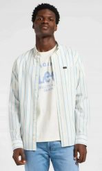 MESKA KOSZULA LEE BUTTON DOWN STREAM AURORA STRIP 112363686. Czerwone koszule Lee, m, bez wzorów, bez kołnierzyka, bez ramiączek. Za 139.99 zł.