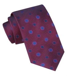 Męski Krawat - Alties - Czerwony w Niebieskie Groszki. Czerwone krawaty i muchy Alties, bez wzorów, z tkaniny. Za 49.00 zł.