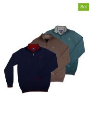 The Time of Bocha Swetry (3 szt.) w kolorze granatowym, niebieskim i jasnobrązowym rozmiar: XXL. Brązowe bluzy The Time of Bocha, xxl, bez wzorów, z bawełny, bez kołnierzyka, bez ramiączek. Za 296.56 zł.