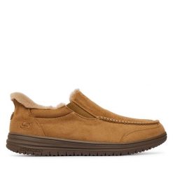 Półbuty Skechers. Brązowe eleganckie półbuty Skechers, bez wzorów, bez obcasa, bez zapięcia. Za 269.99 zł.