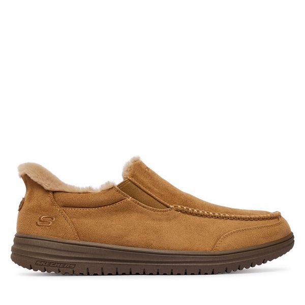 Półbuty Skechers. Brązowe eleganckie półbuty Skechers, bez wzorów, bez obcasa, bez zapięcia. Za 269.99 zł.
