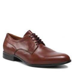 Półbuty Geox. Brązowe eleganckie półbuty Geox, bez wzorów, bez obcasa, bez zapięcia. Za 499.99 zł.