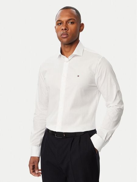 Tommy Hilfiger Koszula MW0MW44710 Biały Slim Fit. Białe koszule Tommy Hilfiger, m, bez wzorów, z bawełny, bez kołnierzyka, bez ramiączek. Za 329.99 zł.