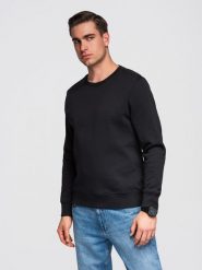 Bluza męska dresowa BASIC z okrągłym dekoltem OM-SSBN-0271 -. Czarne bluzy Ombre Clothing, m, z aplikacjami, z bawełny, bez kaptura. W wyprzedaży za 118.99 zł.