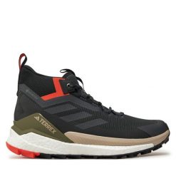 Trekkingi adidas. Szare botki sznurowane Adidas, bez wzorów, z gore-texu, bez obcasa, bez zapięcia. Za 999.99 zł.