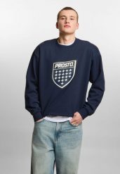Bluza sportowa męska Prosto Shield Big bez kaptura. Niebieskie bluzy bez kaptura Prosto., l, z aplikacjami, z bawełny, bez kaptura. Za 254.99 zł.
