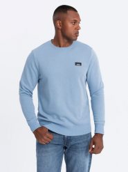 Nierozpinana męska dresowa bluza z metalowym pinem – błękitna V3 OM-SSNZ-0136 - XXL. Niebieskie bluzy Ombre Clothing, l, bez wzorów, z bawełny, bez kaptura. Za 95.99 zł.