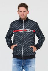 GUESS Czarna męska bluza logowana. Czarne bluzy Guess, l, z aplikacjami, bez kaptura. W wyprzedaży za 439.99 zł.