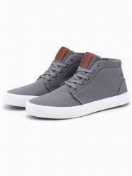 Wysokie męskie buty trampki z bawełnianego płótna – szare V3 - Rozmiar: 42. Szare trampki Ombre Clothing, m, bez wzorów, przed kolano, bez zapięcia. W wyprzedaży za 109.99 zł.