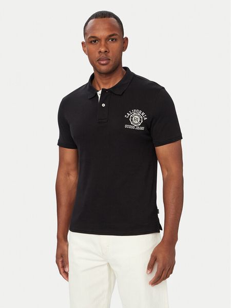 Guess Jeans Polo M6YP05 K3978 Czarny Regular Fit. Czarne koszulki polo Guess Jeans, m, z aplikacjami, z bawełny, bez kołnierzyka, bez ramiączek. Za 259.99 zł.