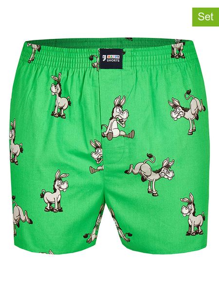 Happy Shorts Bokserki tkane (2 pary) w kolorze zielonym rozmiar: M. Zielone bokserki Happy Shorts, m, bez wzorów, z bawełny. Za 39.77 zł.