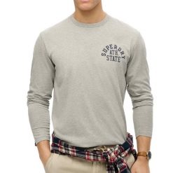 Koszulka z długim rękawem Superdry Athletic Essentials. Szare bluzki z długim rękawem Superdry, m, bez wzorów, bez kołnierzyka, bez ramiączek. Za 142.85 zł.