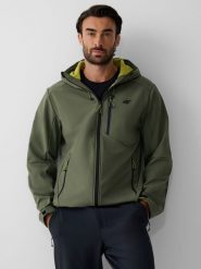 4F Kurtka softshell wiatroodporna membrana 8000 męska - khaki M. Brązowe kurtki 4F, na jesień, l, bez wzorów, z materiału, bez kaptura. Za 399.99 zł.
