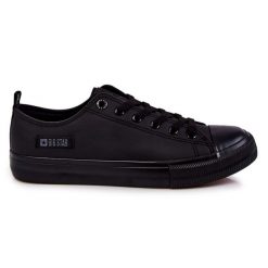 Męskie Niskie Skórzane Trampki Big Star KK174009 Czarne. Czarne trampki m, bez wzorów, bez zapięcia. Za 207.99 zł.