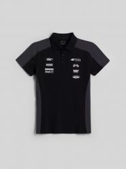 4F Koszulka polo slim męska - czarna S. Czarne koszulki polo sportowe 4F, m, bez wzorów, z dzianiny, bez kołnierzyka, bez ramiączek. Za 99.99 zł.
