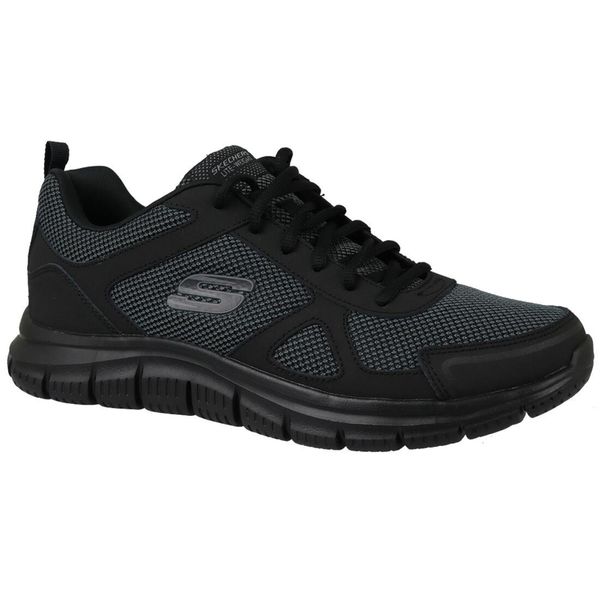Buty treningowe męskie Skechers Track. Czarne buty treningowe Skechers, bez wzorów, z tkaniny, na fitness i siłownię. Za 199.00 zł.