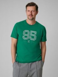 4F T-shirt regular z nadrukiem męski - zielony S. Zielone t-shirty 4F, m, bez wzorów, z bawełny, bez kołnierzyka, bez ramiączek. Za 69.99 zł.